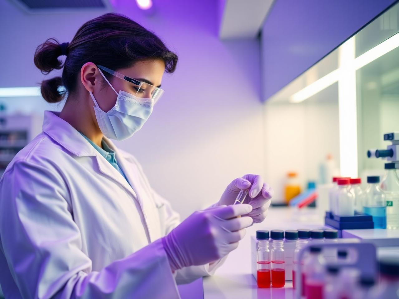 Laboratory worker checking samples during analysis